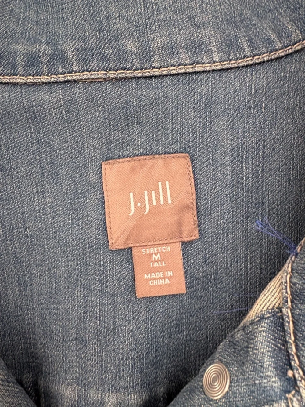 J. Jill Light Blue Denim Jacket with Multicolor Embroidered Yoke - Picture 8 of 13